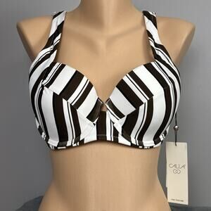Calia Carrie Underwood Swim Bikini Top 36C Brown White Stripe Underwire New